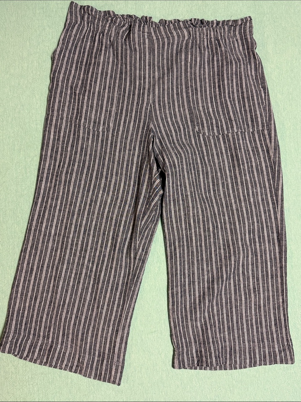 Sharagano gray and white vertical stripe wide-leg linen blend crop pants XL EUC